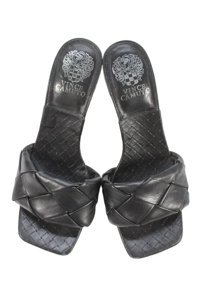 Vince Camuto Womens Slip On Stiletto Woven Leather Sandals Black Size 7.5