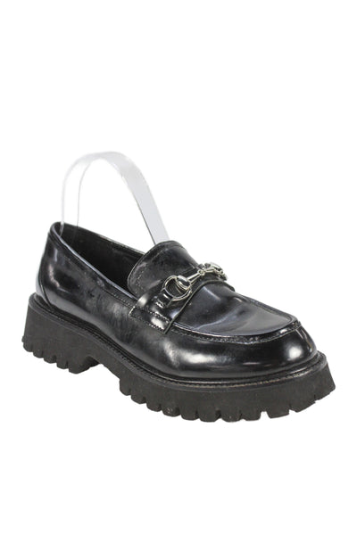 Tony Bianco Womens Slip On Block Heel Leather Bit Detail Loafers Black Size 38