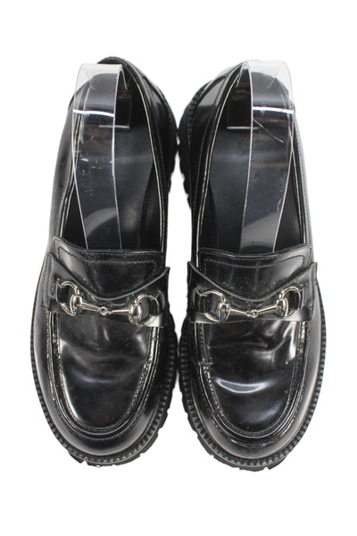 Tony Bianco Womens Slip On Block Heel Leather Bit Detail Loafers Black Size 38