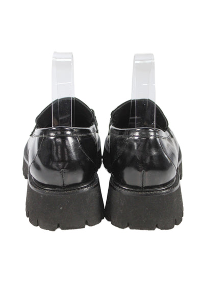 Tony Bianco Womens Slip On Block Heel Leather Bit Detail Loafers Black Size 38