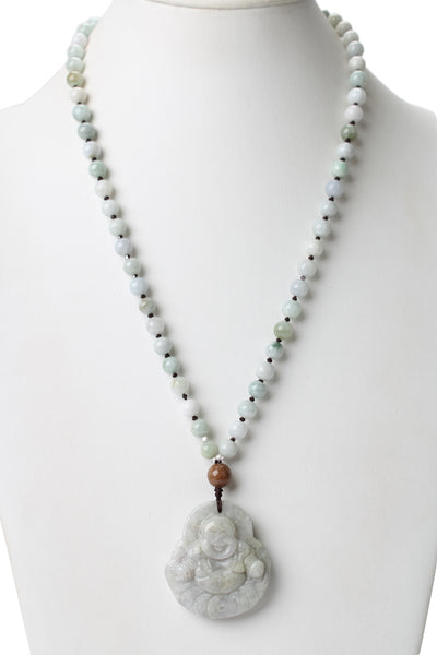 Designer Unisex Jade Carved Buddha Beaded Necklace 24" 116g