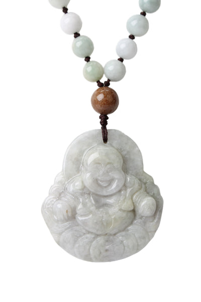 Designer Unisex Jade Carved Buddha Beaded Necklace 24" 116g