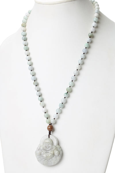 Designer Unisex Jade Carved Buddha Beaded Necklace 24" 116g