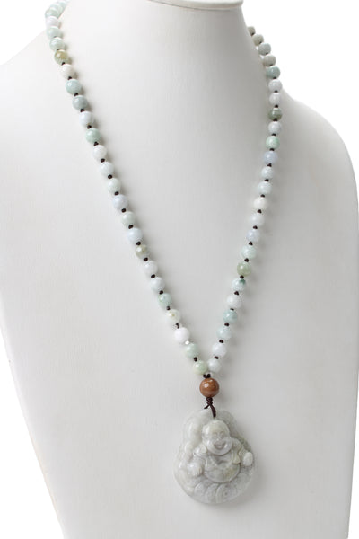 Designer Unisex Jade Carved Buddha Beaded Necklace 24" 116g