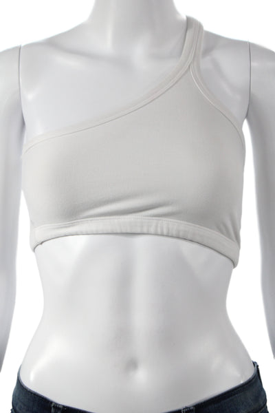 Beyond Yoga Womens Stretch Knit One Shoulder Sports Bra White Size Small