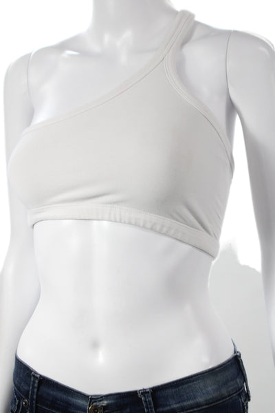 Beyond Yoga Womens Stretch Knit One Shoulder Sports Bra White Size Small