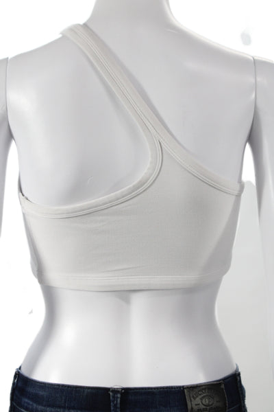 Beyond Yoga Womens Stretch Knit One Shoulder Sports Bra White Size Small