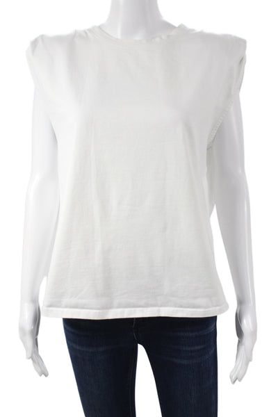 Alo Women Basic Sleeveless Crew Neck White Cotton Blend T-Shirt Size M
