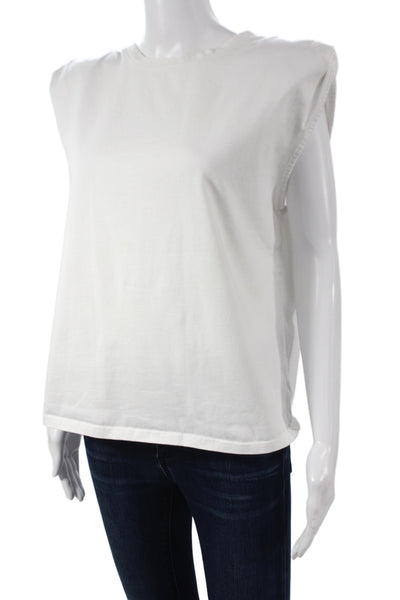 Alo Women Basic Sleeveless Crew Neck White Cotton Blend T-Shirt Size M