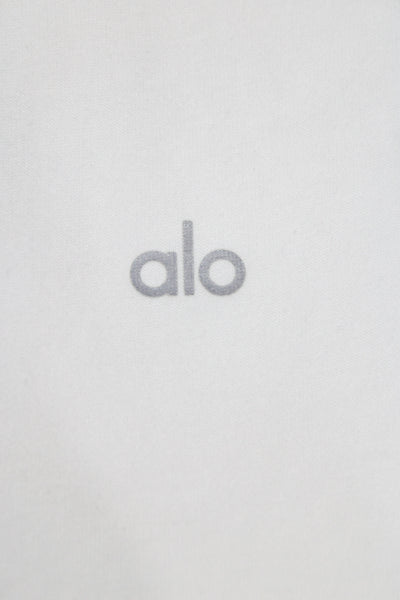 Alo Women Basic Sleeveless Crew Neck White Cotton Blend T-Shirt Size M