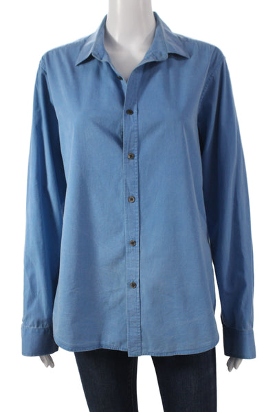 Theory Womens Blue Cotton Collared Button-Up Long Sleeve Top Size L