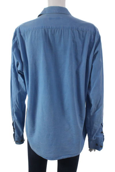 Theory Womens Blue Cotton Collared Button-Up Long Sleeve Top Size L