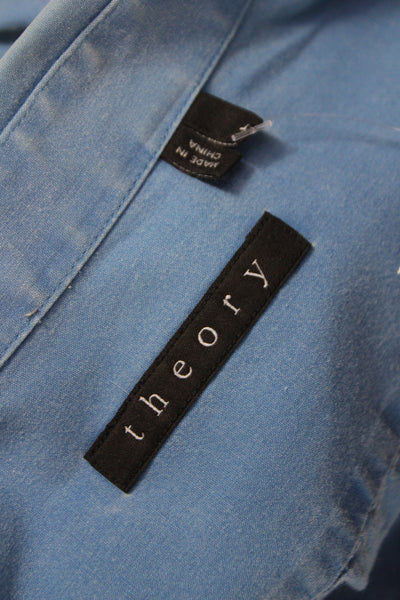 Theory Womens Blue Cotton Collared Button-Up Long Sleeve Top Size L