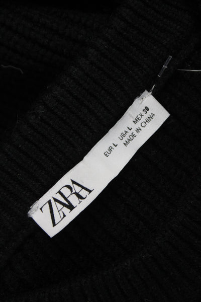 Zara Women Pullover Sweater Black Crew Neck Long Sleeve Size L