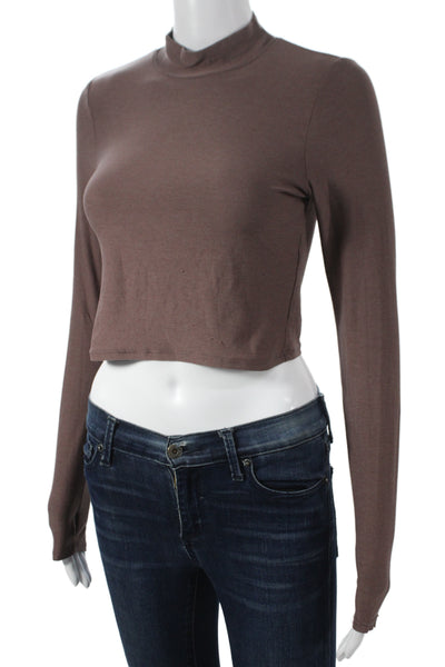 Beyond Yoga Women Cropped Mock Neck Brown Long Sleeve Top Petite Size S