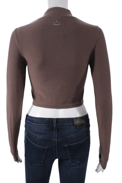 Beyond Yoga Women Cropped Mock Neck Brown Long Sleeve Top Petite Size S