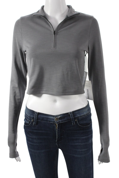 Splits 59 Women Cropped Mock Neck Long Sleeve Zip Top Gray Size S