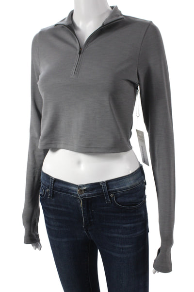 Splits 59 Women Cropped Mock Neck Long Sleeve Zip Top Gray Size S