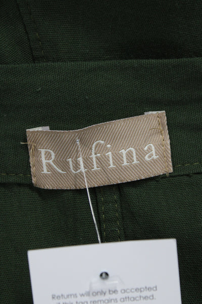 Rufina Women Cropped Linen Pants Green Tie Army Size S