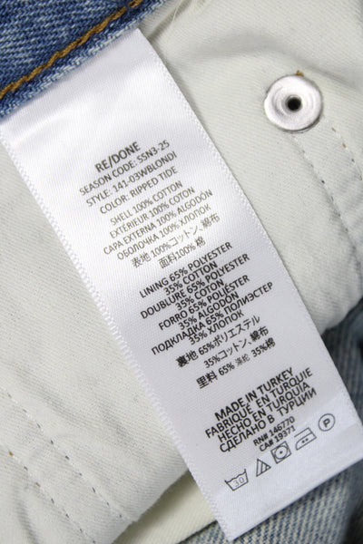 Re/Done Unisex Straight Jeans Light Blue High Rise Button 31 Inseam Size 26
