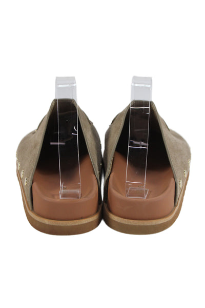 Celine Womens Slip On Embossed Logo Triomphe Suede Mules Brown Size 39