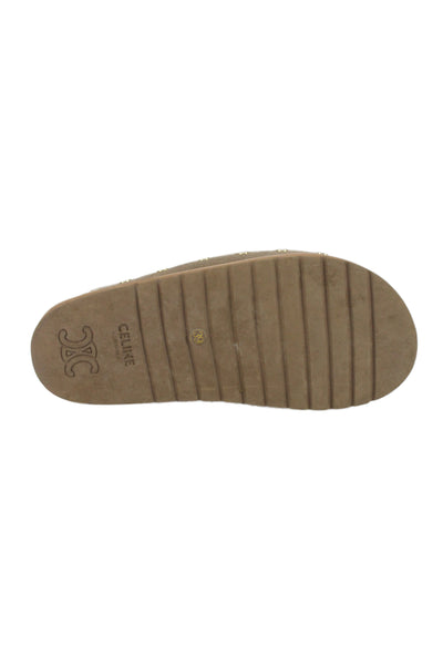 Celine Womens Slip On Embossed Logo Triomphe Suede Mules Brown Size 39