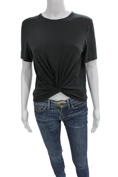Lululemon Womens Black Cropped Crew Neck Short Sleeve Tee Polyester Size 2
