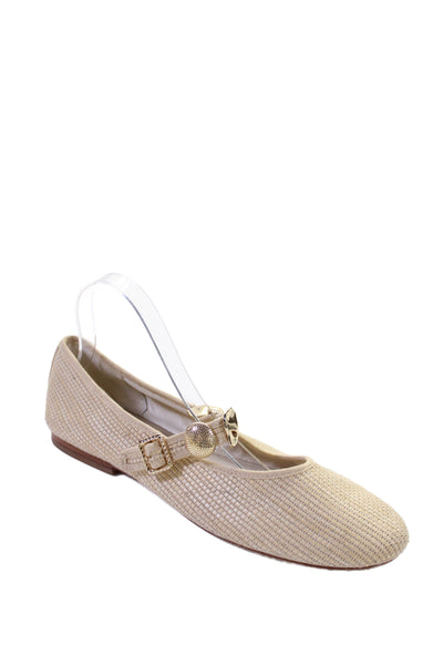 Dolce Vita Womens Straw Woven Gold Tone Strap Ballet Flats Beige Size 10