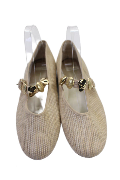 Dolce Vita Womens Straw Woven Gold Tone Strap Ballet Flats Beige Size 10