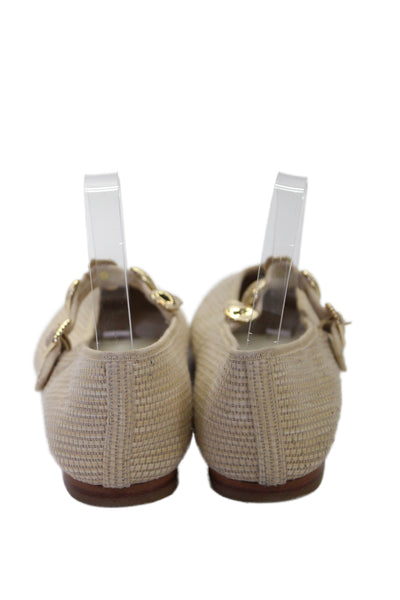Dolce Vita Womens Straw Woven Gold Tone Strap Ballet Flats Beige Size 10