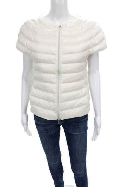 Cotes Of London Womens Puffer Quilted Jacket White Wool Blend Zip Size M