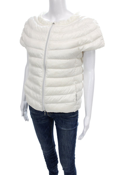 Cotes Of London Womens Puffer Quilted Jacket White Wool Blend Zip Size M