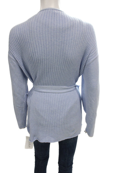 Skin Unisex Cardigan Lt Blue V-Neck Striped Cotton Cashmere Long Sleeve Size M
