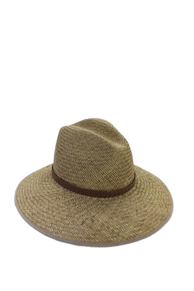 Raffaello Bettini Women's Wide Brim Leather Trim Straw Hat One Size