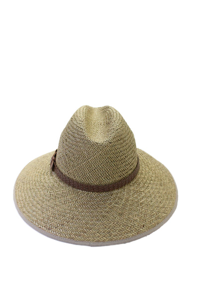 Raffaello Bettini Women's Wide Brim Leather Trim Straw Hat One Size