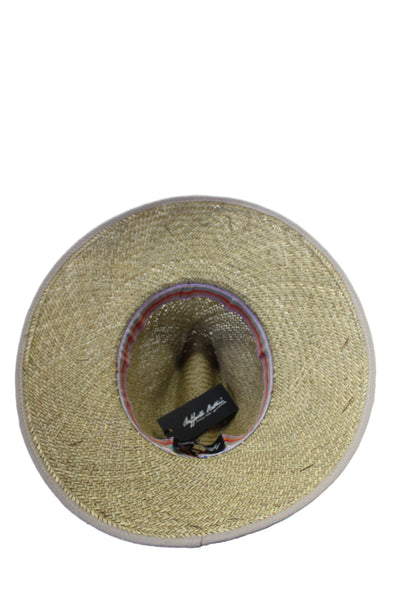 Raffaello Bettini Women's Wide Brim Leather Trim Straw Hat One Size