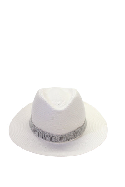 Le Tricot Perugia Women's Glitter Trim Fedora Straw Hat Cream Size S
