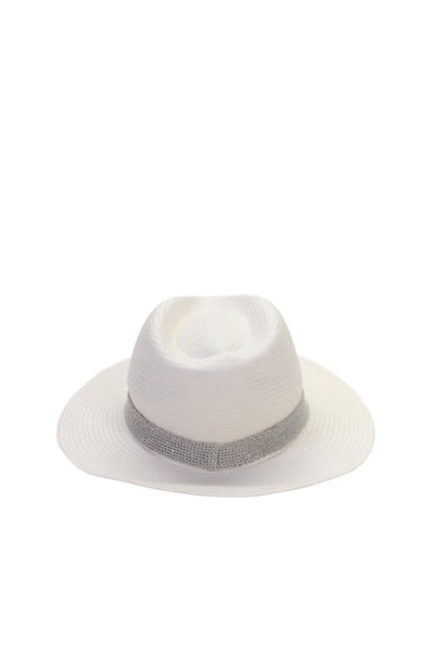 Le Tricot Perugia Women's Glitter Trim Fedora Straw Hat Cream Size S