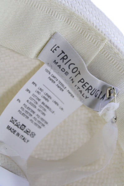Le Tricot Perugia Women's Glitter Trim Fedora Straw Hat Cream Size S
