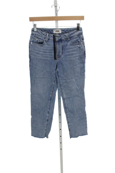Paige Womens Cropped Mom Jeans Blue Mid Rise Button Size 25