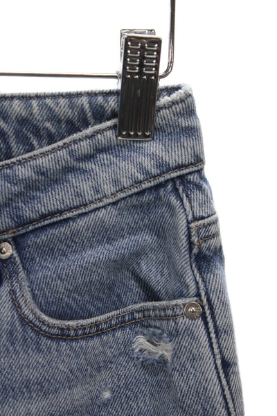 Paige Womens Cropped Mom Jeans Blue Mid Rise Button Size 25