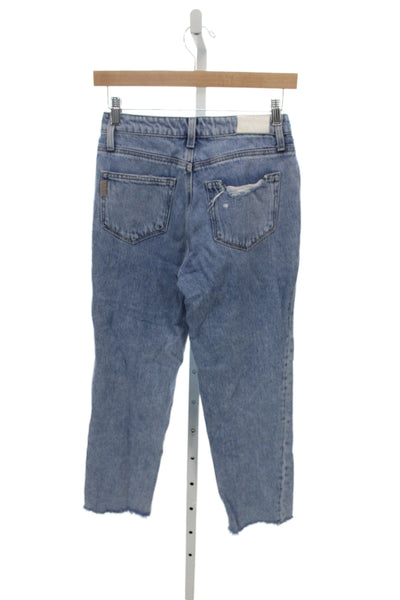 Paige Womens Cropped Mom Jeans Blue Mid Rise Button Size 25