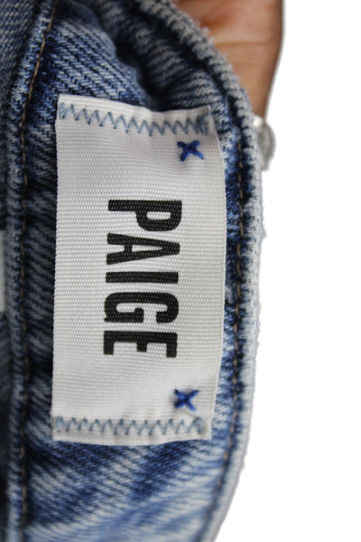 Paige Womens Cropped Mom Jeans Blue Mid Rise Button Size 25