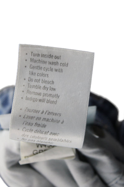 Paige Womens Cropped Mom Jeans Blue Mid Rise Button Size 25