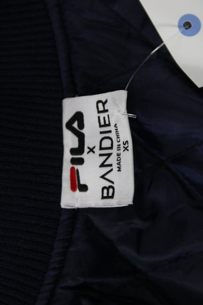 Bandier Unisex Varsity Jacket Dark Blue Striped Wool Blend Size XS