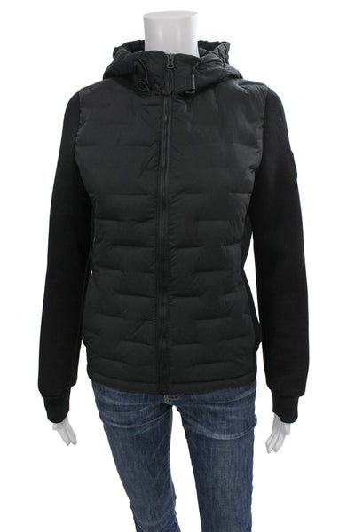 Super Dry Womens Quilted Puffer Jacket Black High Neck Zip Size 8