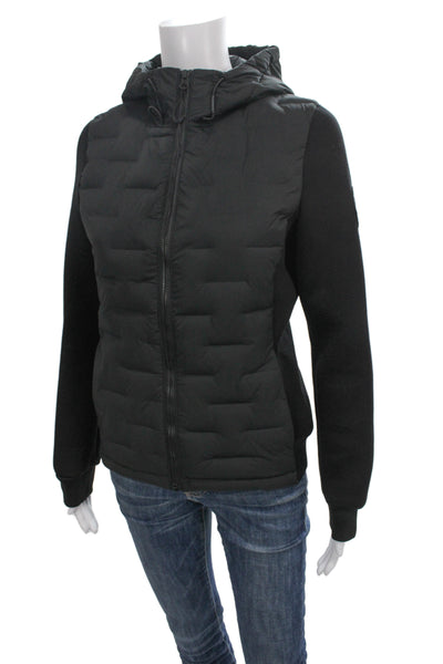 Super Dry Womens Quilted Puffer Jacket Black High Neck Zip Size 8