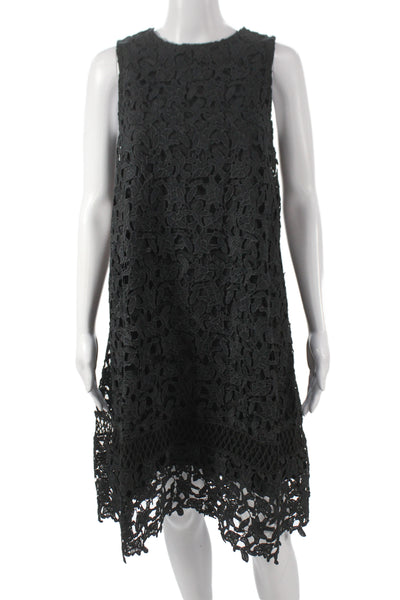 Ne Quittez Pas Women Shift Dress Black Floral Sleeveless Midcalf Size S