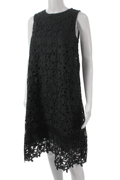 Ne Quittez Pas Women Shift Dress Black Floral Sleeveless Midcalf Size S