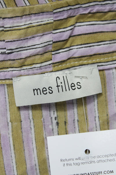 mes filles Womens Tan Linen Striped Kaftan Dress Long Sleeve V-Neck Size M